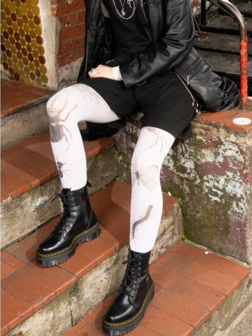 Dr. Martens Air Wair Black Leather Platform Lace-Up Boots with Yellow Stitching